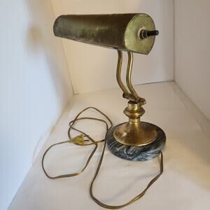 MCM Vintage Brass and Marble Bankers/Piano Lamp. Tested works.